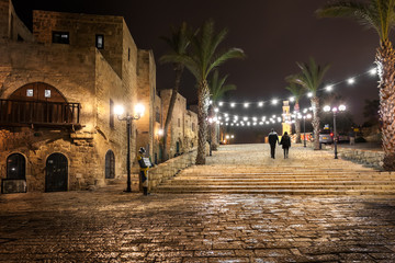 Couple walking at Night - Old Jaffa City - near Tel Aviv, Israel