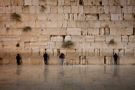 Men at the Wailing Wall - West Wall - Old Jerusalem, Israel