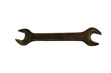Old wrench isolated on white