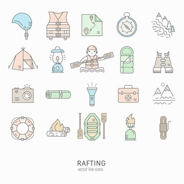 Rafting icons set