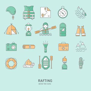 Rafting icons set