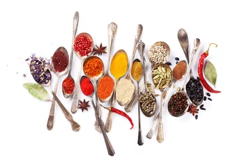 Keuken spatwand met foto Various spices spoons © karandaev