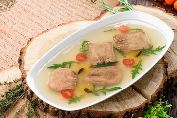 Jellied meat  cow tongue dish aspic