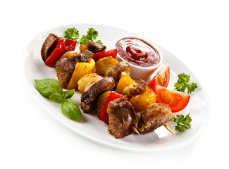 Kebabs - grilled meat and vegetables