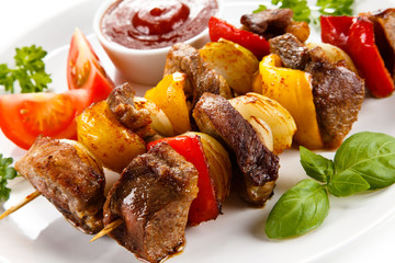 Kebabs - grilled meat and vegetables
