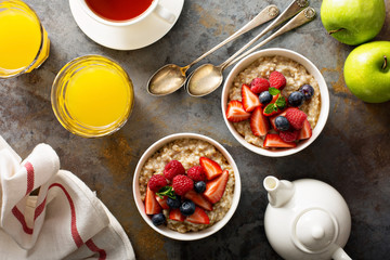 Steel cut oatmeal porridge with fresh berries