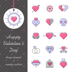 Character set dedicated to Valentine's Day. Linear image of a stylized heart