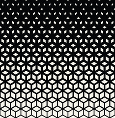 Abstract sacred geometry black and white grid halftone cubes pattern