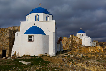Chrches in the castle Chora on Astypalea island.