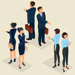 Collection vector illustrations of business people front and rear