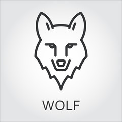 Black icon style line art, head wild animal wolf.