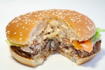 Burger with cut pieces like a cake