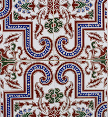 Detail of the traditional tiles from facade of old house. Decorative tiles.Spain traditional tiles. Floral ornament. Majolica, Watercolor. Valencia.