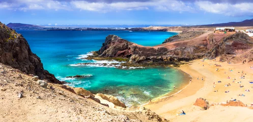 Deurstickers Tropisch strand Uniek vulkanisch eiland Lanzarote - prachtig strand Papagayo, Canarische eilanden, Spanje