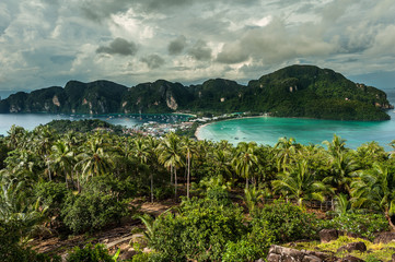 Beach surrounded by limestone cliffs, typical of the islands. Phi phi island viewpoint