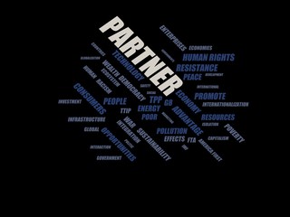 partner - word cloud wordcloud - terms from the globalization, economy and policy environment