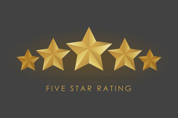 Five golden rating star vector illustration in gray black background