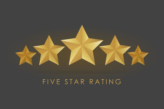 Five Golden Rating Star Vector Illustration In Gray Black Background