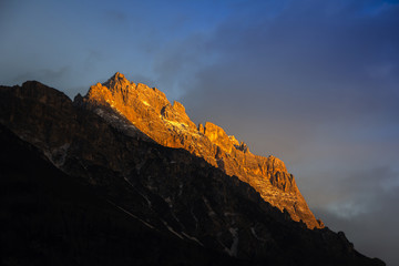 Sunset in Dolomites mountains around Famous ski resort Cortina D