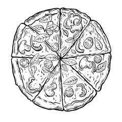 hot delicious Italian pizza on a white background