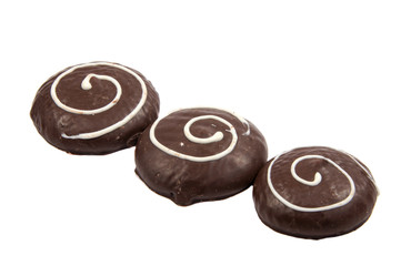 Chocolate cookies with cream filling isolated on white background.