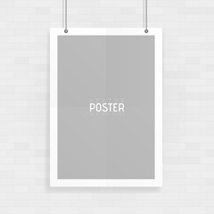 Empty white A4 sized vector paper mockup hanging with paper clips. Show your flyers, brochures, headlines etc with this highly detailed realistic design template element