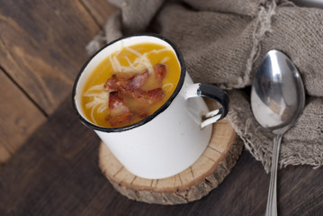 pumpkin soup with bacon and cheese