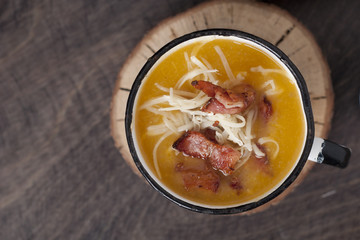 pumpkin soup with bacon and cheese