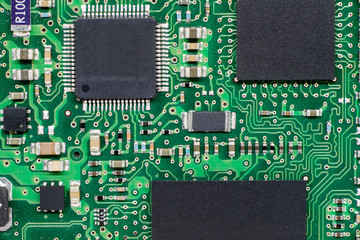 smd printed electronic circuit board with microcontroller and components;
