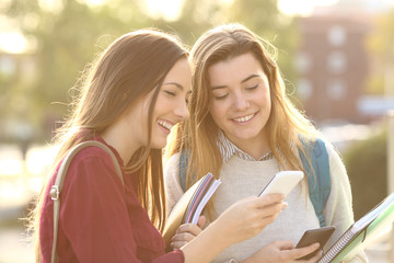 Students watching media in a smart phone