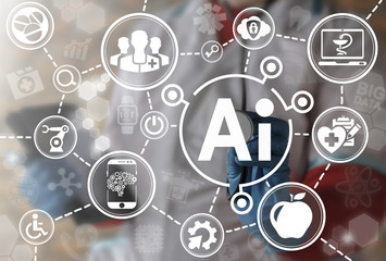AI IT iot medicine integration automation computer health care web big data concept. Artificial intelligence healthy computing modernization medical engineering technology - obrazy, fototapety, plakaty