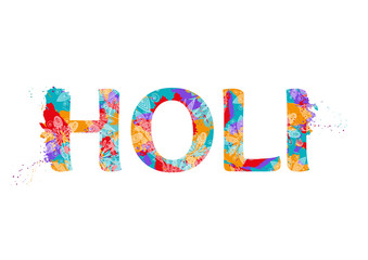 Word Holi with multicolor abstract pattern. Design for Indian Festival of Colours. Vector illustration