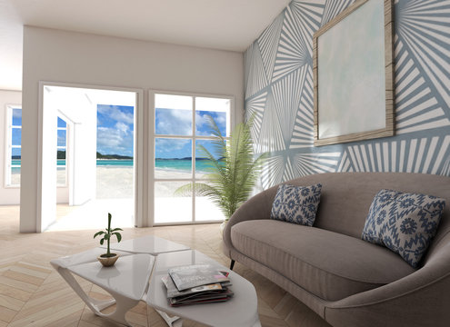Home interior ocean view