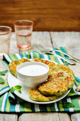 Cauliflower sweet potato Fritters with greek yogurt mint sauce