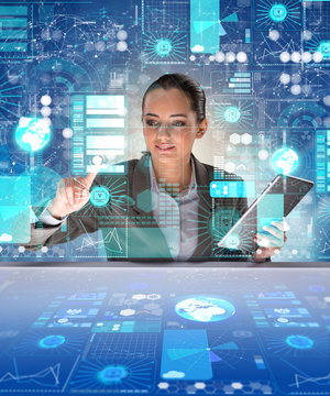 Woman in futuristic data mining concept