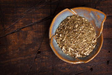 Mate on plate  on wooden background