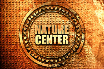 nature center, 3D rendering, text on metal