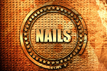 nails, 3D rendering, text on metal