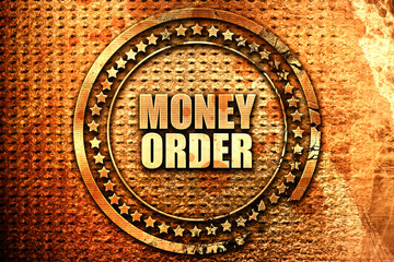 money order, 3D rendering, text on metal