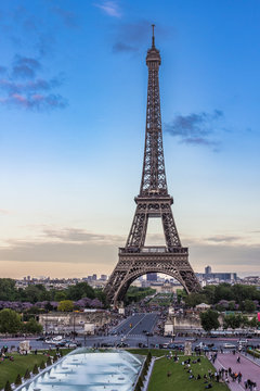 Eiffel tower in Paris, France. Sunset in spring