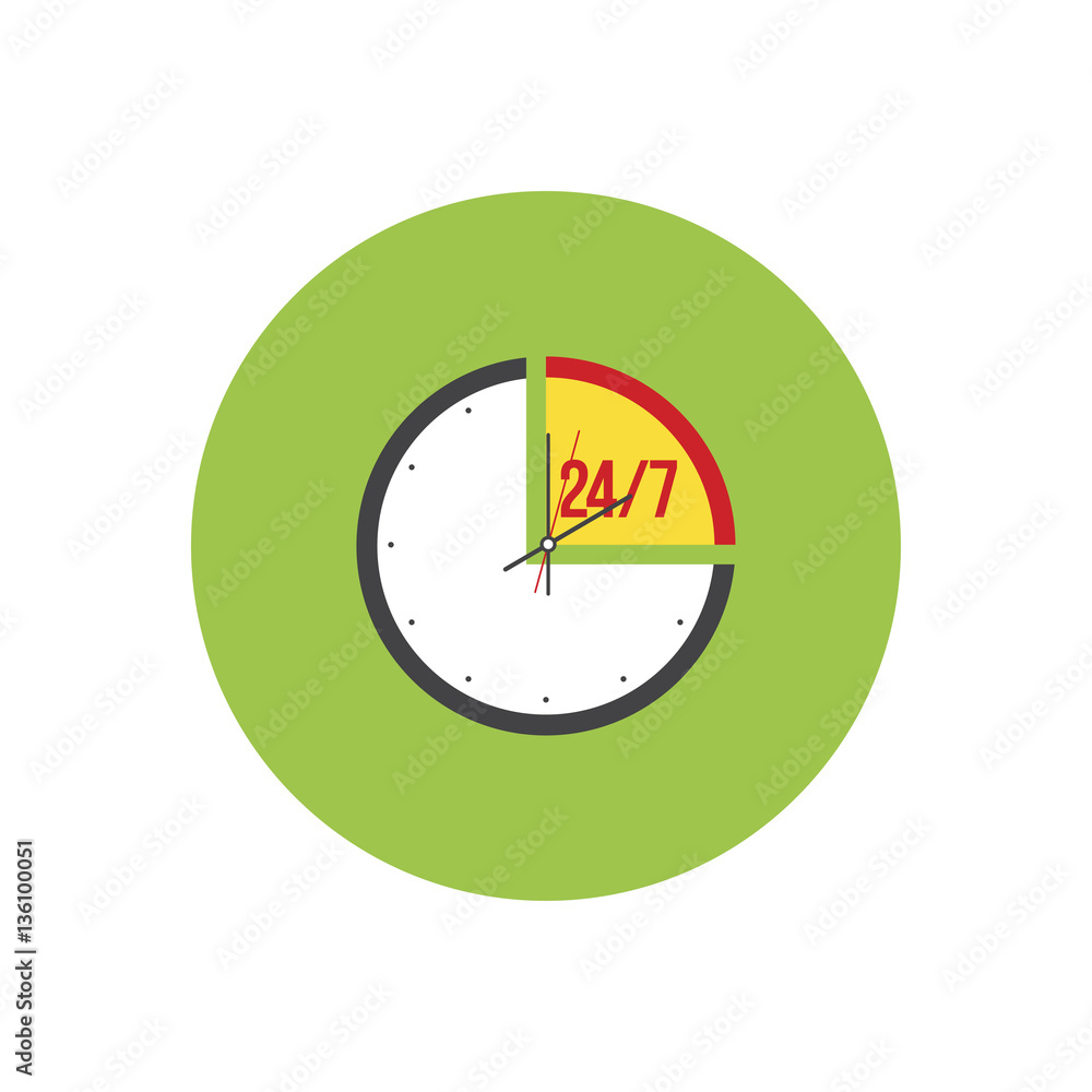 Poster clock icon in flat style isolated in a circle.