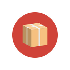 Package icon in flat style isolated in a circle.