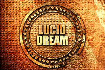 lucid dream, 3D rendering, text on metal