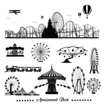 Vector illustration set.Roller Coaster Silhouette .Carousel
