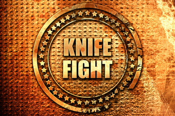 knife fight, 3D rendering, text on metal