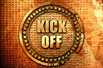 kick off, 3D rendering, text on metal