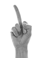 Black and white image of a hand gesture on an isolated background