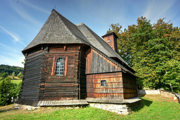 Fototapeta na wymiar Old Wooden churches, Jeseniky Mountains, Moravia, Czech Republic. 