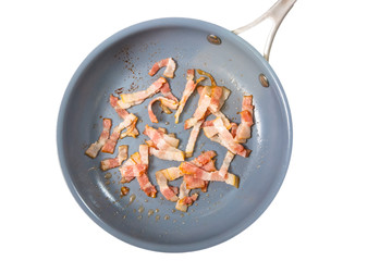 Bacon fried in a pan. Insulated.