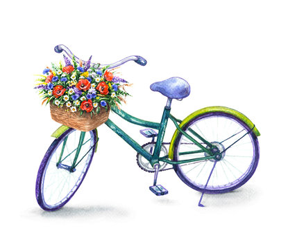 Bicycle with  wildflowers   basket